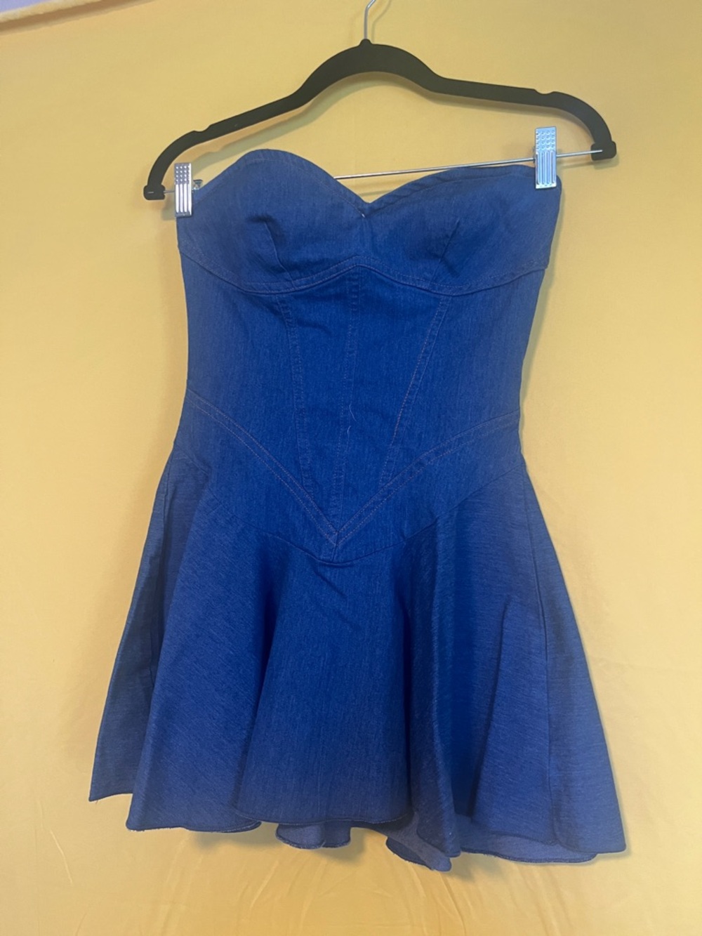 Strapless Sweetheart Denim Fit-and-Flare Dress - Blue